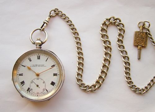 Vintage 1924 Silver H Samuel Pocket Watch & Albert
