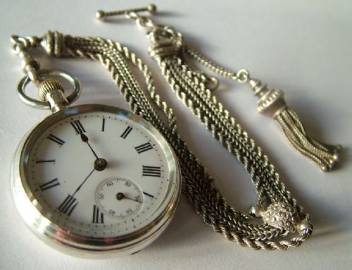 Small Antique Silver Pocket Watch and Albertina