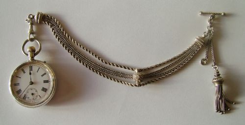 fig 1. Small antique silver pocket watch and albertina