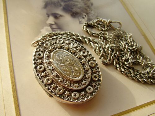 Antique Victorian Silver Locket 1897, and Chain