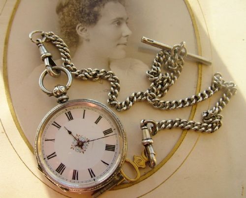 Antique 'Fine Silver' Fob Watch and Watch Chain