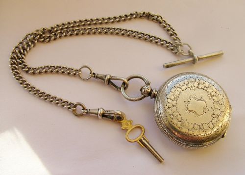 fig 1. Antique 'Fine Silver' fob watch and watch chain