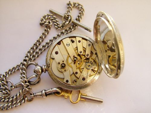 fig 2. Antique 'Fine Silver' fob watch and watch chain