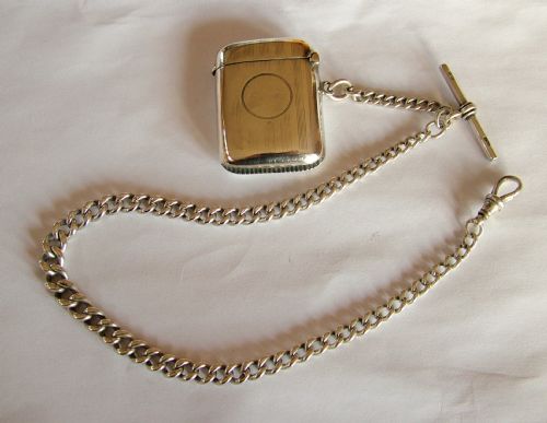 Antique 1911 Silver Watch Chain and Silver 1919 Vesta.