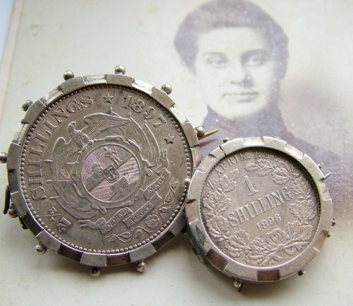 Two Victorian 'South African Shilling' Brooches