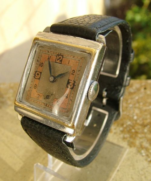fig 1. Vintage gents 1940s Art Deco wrist watch