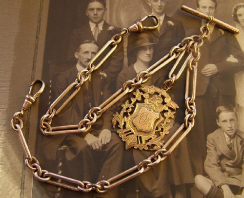 Edwardian Rose Gold Plated Watch Albert & Fob