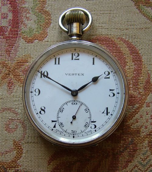 Antique 1908 Silver Vertex Stem Winding Pocket Watch