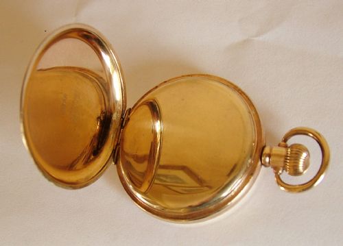 fig 2. Vintage 1920s Swiss gold plated full hunter pocket watch