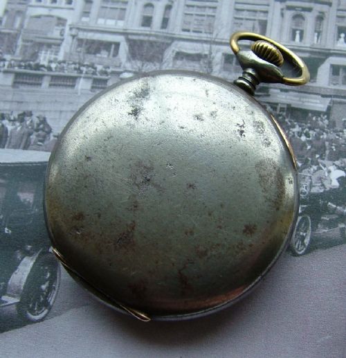 fig 1. Vintage 1910s Swiss gun metal pocket watch 