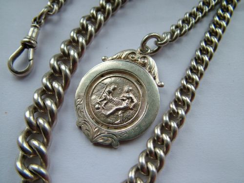 Antique Silver Pocket Watch Chain & Football Fob