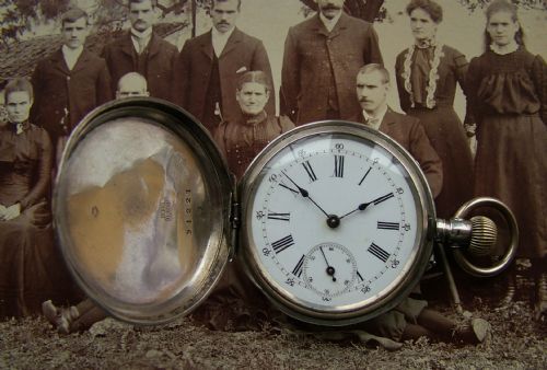 Antique .800 Silver Full Hunter Stem Winding Pocket Watch