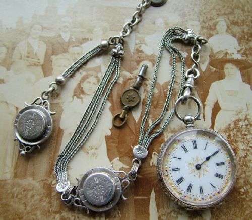 Antique Silver Fob Watch & Chain, Kendal & Dent