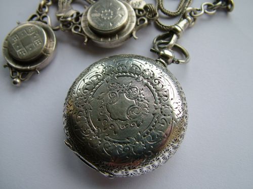 fig 2. Antique silver fob watch & chain, Kendal & Dent