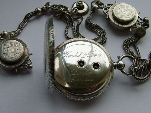 fig 3. Antique silver fob watch & chain, Kendal & Dent