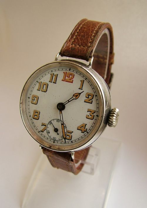 fig 1. Large gents silver trench watch, WW1, 1917