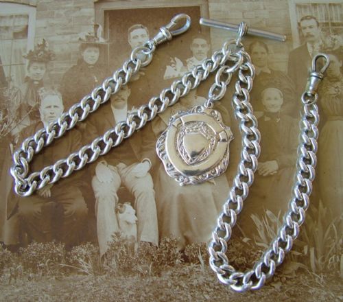 Victorian Silver Double Watch Chain & Later Fob