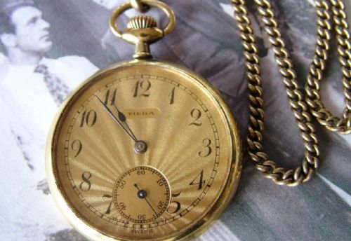 fig 1. Art Deco Tièga pocket watch with chain