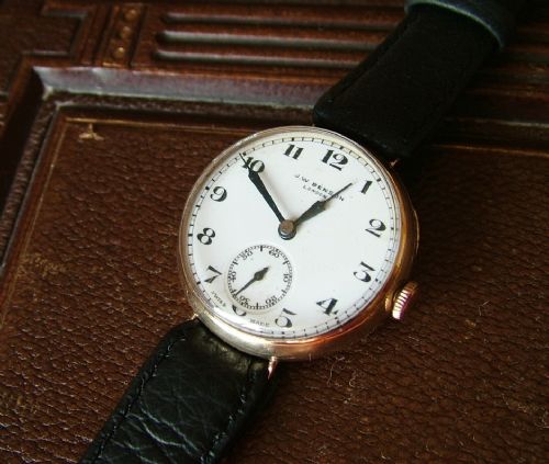Antique 9ct Gold J W Benson Trench Watch, 1938