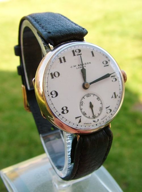 fig 1. Antique 9ct gold J W Benson trench watch, 1938