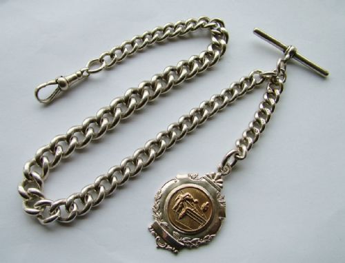 Antique Silver Pocket Watch Chain & Snooker Fob