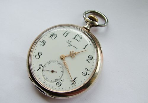 fig 1. Antique Longines niello cased pocket watch, 1913
