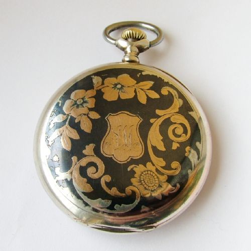 fig 2. Antique Longines niello cased pocket watch, 1913