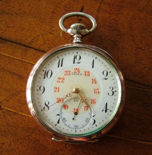 fig 1. Antique .800 silver Doxa stem winding pocket watch