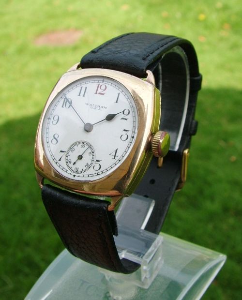 fig 1. Gents 1930s Waltham cushion cased wrist watch