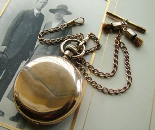 fig 1. Antique Waltham Bond St pocket watch & chain