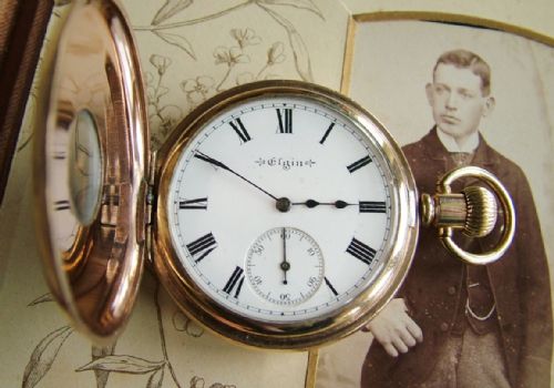 fig 1. Antique Elgin half hunter pocket watch