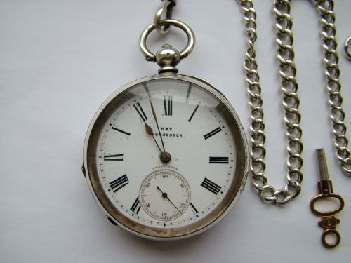 fig 2. Antique silver Kay, Worcester pocket watch & chain