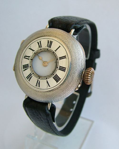 Antique Silver Half Hunter Trench Wrist Watch