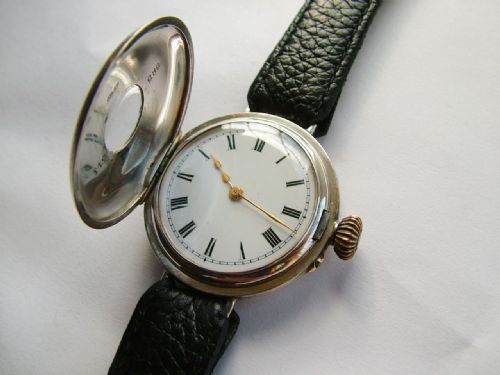 fig 2. Antique silver half hunter trench wrist watch