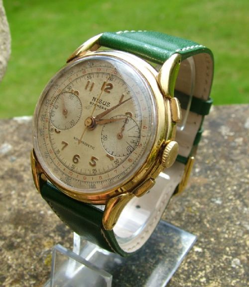 fig 1. Gents 1940s Nisus Standard chronograph wrist watch