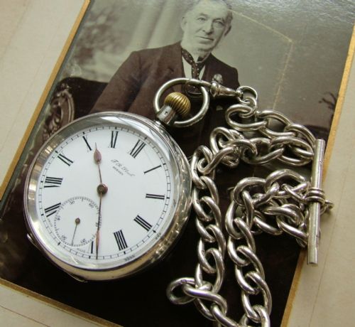 Antique Silver Omega Pocket Watch and Chain