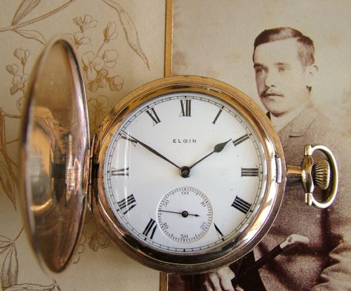 Antique 1913 Elgin Full Hunter Gold Plated Pocket Watch