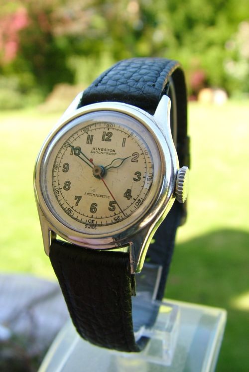 A Vintage Gents 1940s Silver Kingston Hand Winding Wrist Watch.