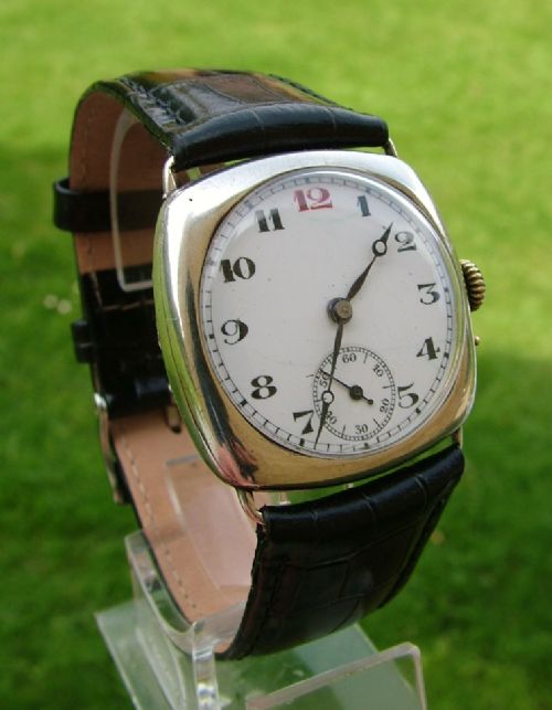 fig 1. Gents silver 1920s cushion cased wrist watch