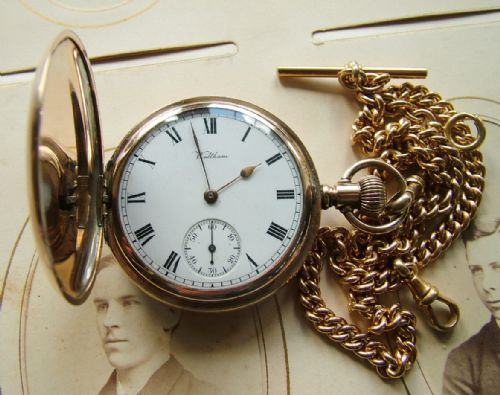 Antique Waltham Traveler Full Hunter Pocket Watch and Chain