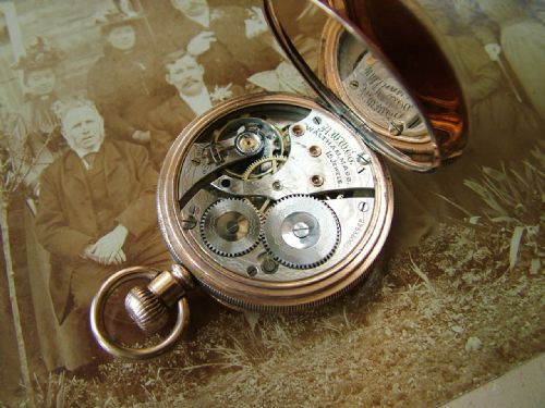 fig 2. Antique Waltham open faced pocket watch, 1919