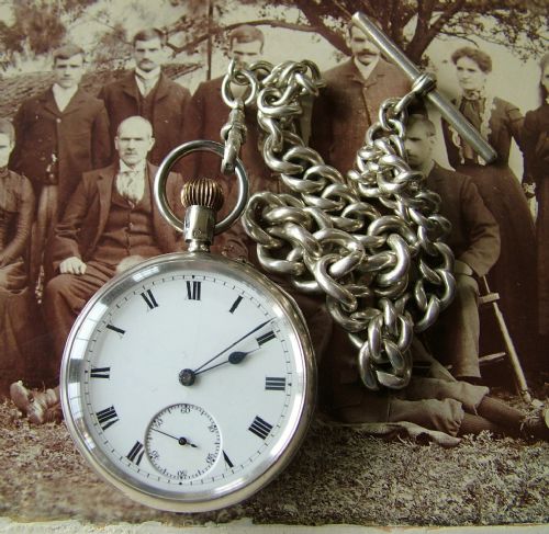 Antique Silver Pocket Watch and Chain
