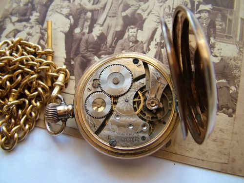 fig 1. 1920s Waltham full hunter pocket watch and chain