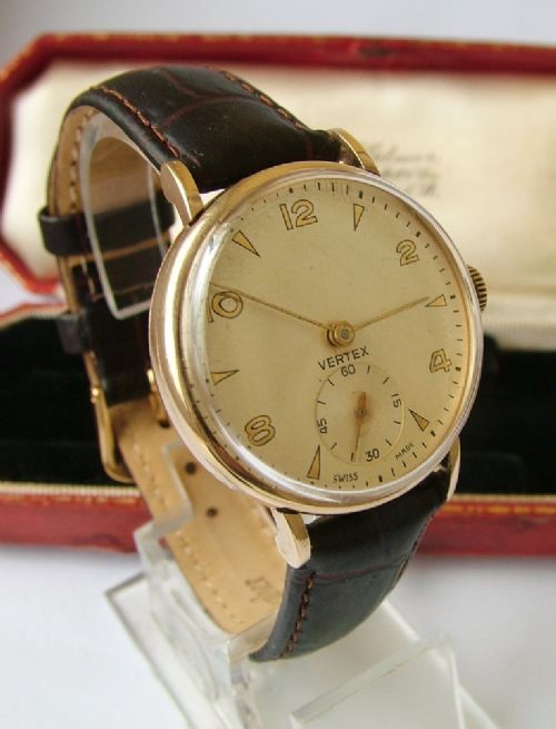 fig 1. Gents 9 carat gold Vertex wrist watch, 1950