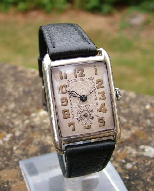 fig 1. Gents 1928 silver hand winding wrist watch.