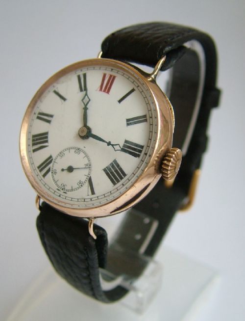 An Antique 9 Carat Gold Trench Watch