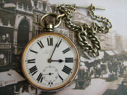 Antique Goliath Pocket Watch and Chain Circa 1910s