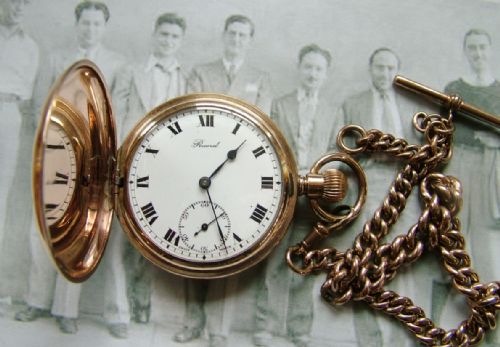 1920s Record Full Hunter Pocket Watch with Chain
