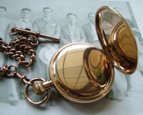 fig 1. 1920s Record full hunter pocket watch with chain