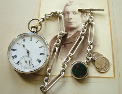 Antique Silver Omega Pocket Watch with Chain